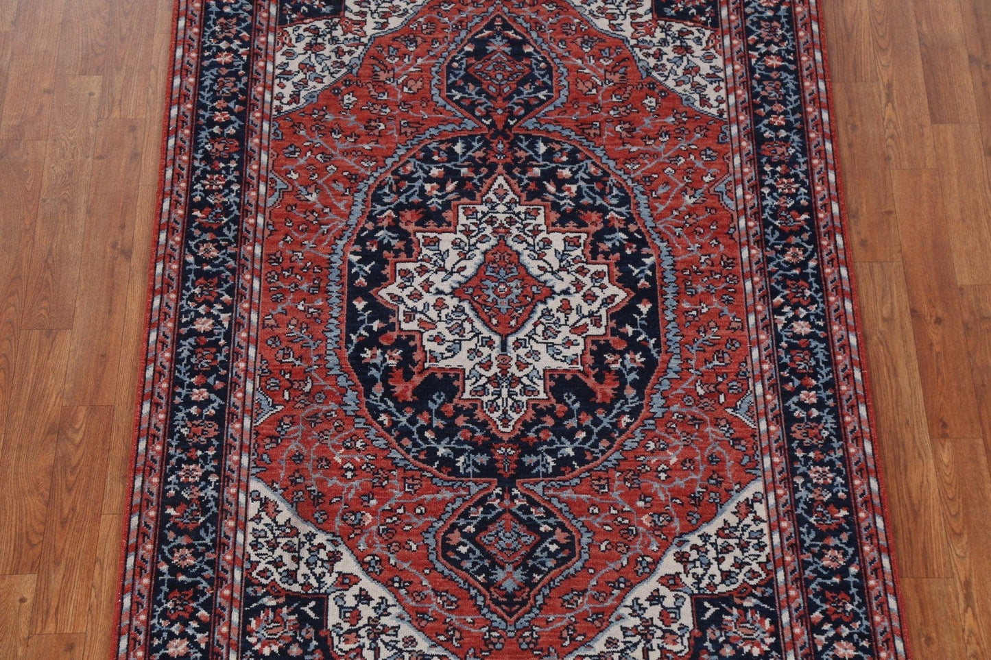 Geometric Hand-Knotted Sarouk Farahan Oriental Area Rug 4x6