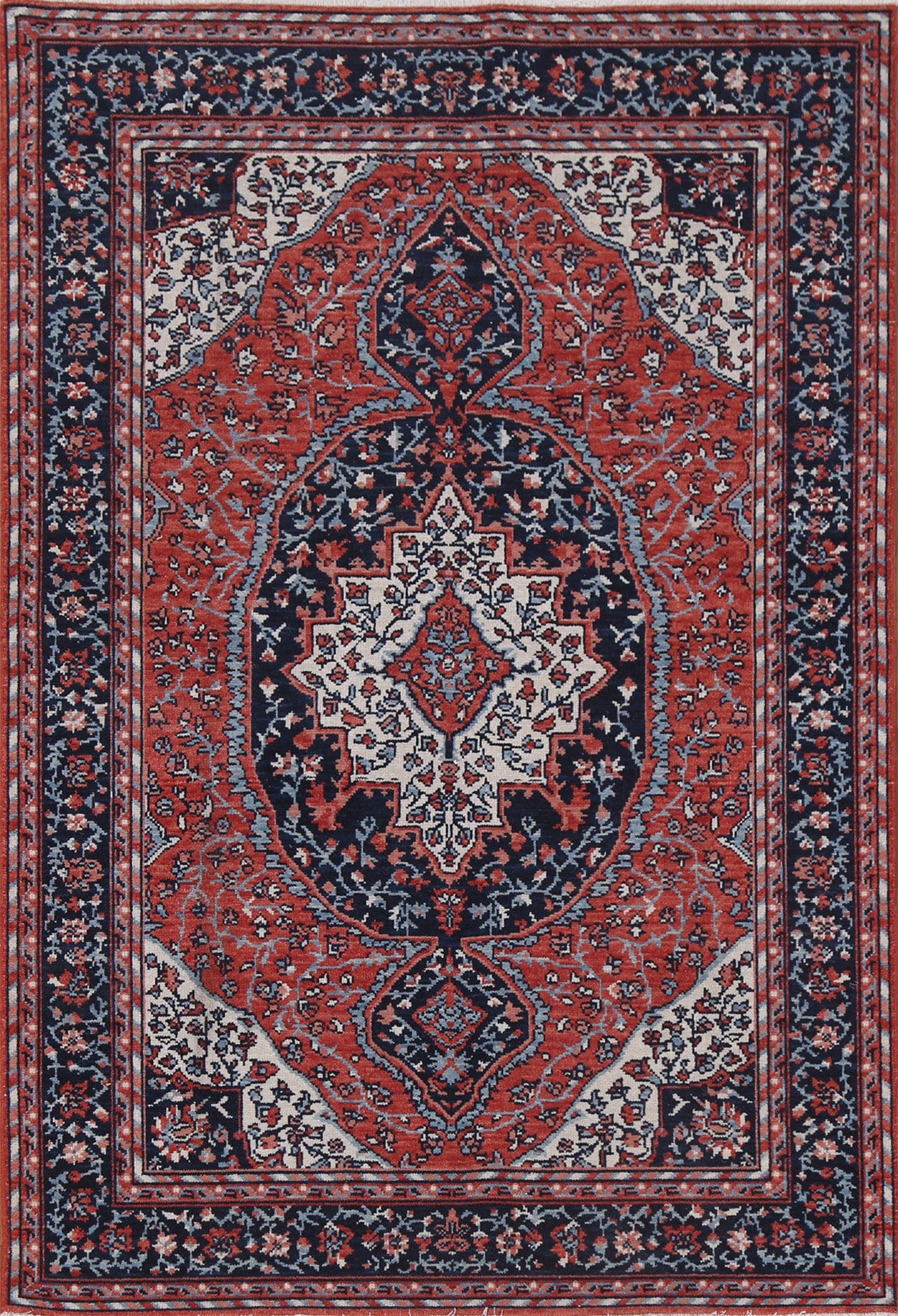 Geometric Hand-Knotted Sarouk Farahan Oriental Area Rug 4x6