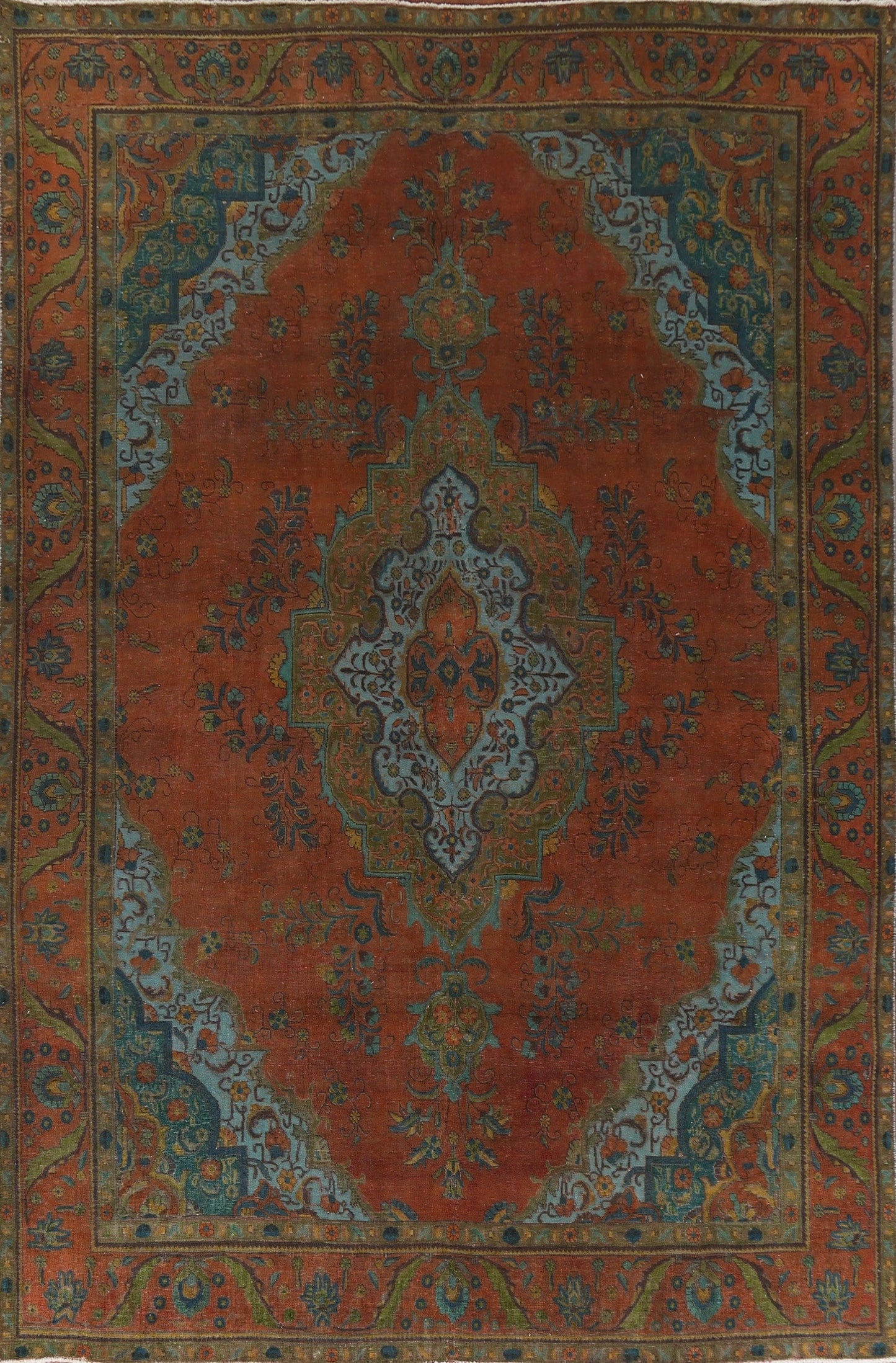 Over-Dyed Geometric Tabriz Persian Area Rug 9x13