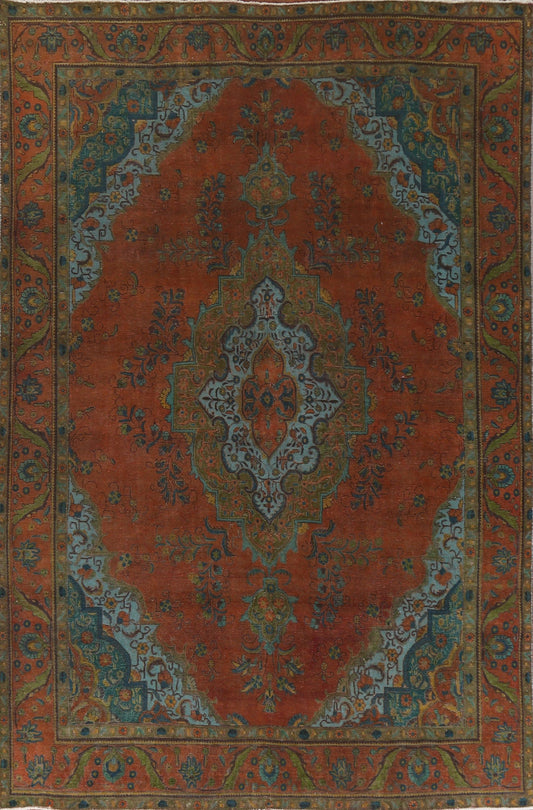 Over-Dyed Geometric Tabriz Persian Area Rug 9x13