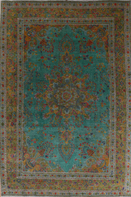 Geometric Over-Dyed Tabriz Persian Area Rug 8x11