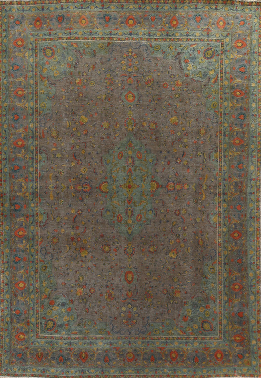 Floral Over-Dyed Tabriz Persian Area Rug 9x12