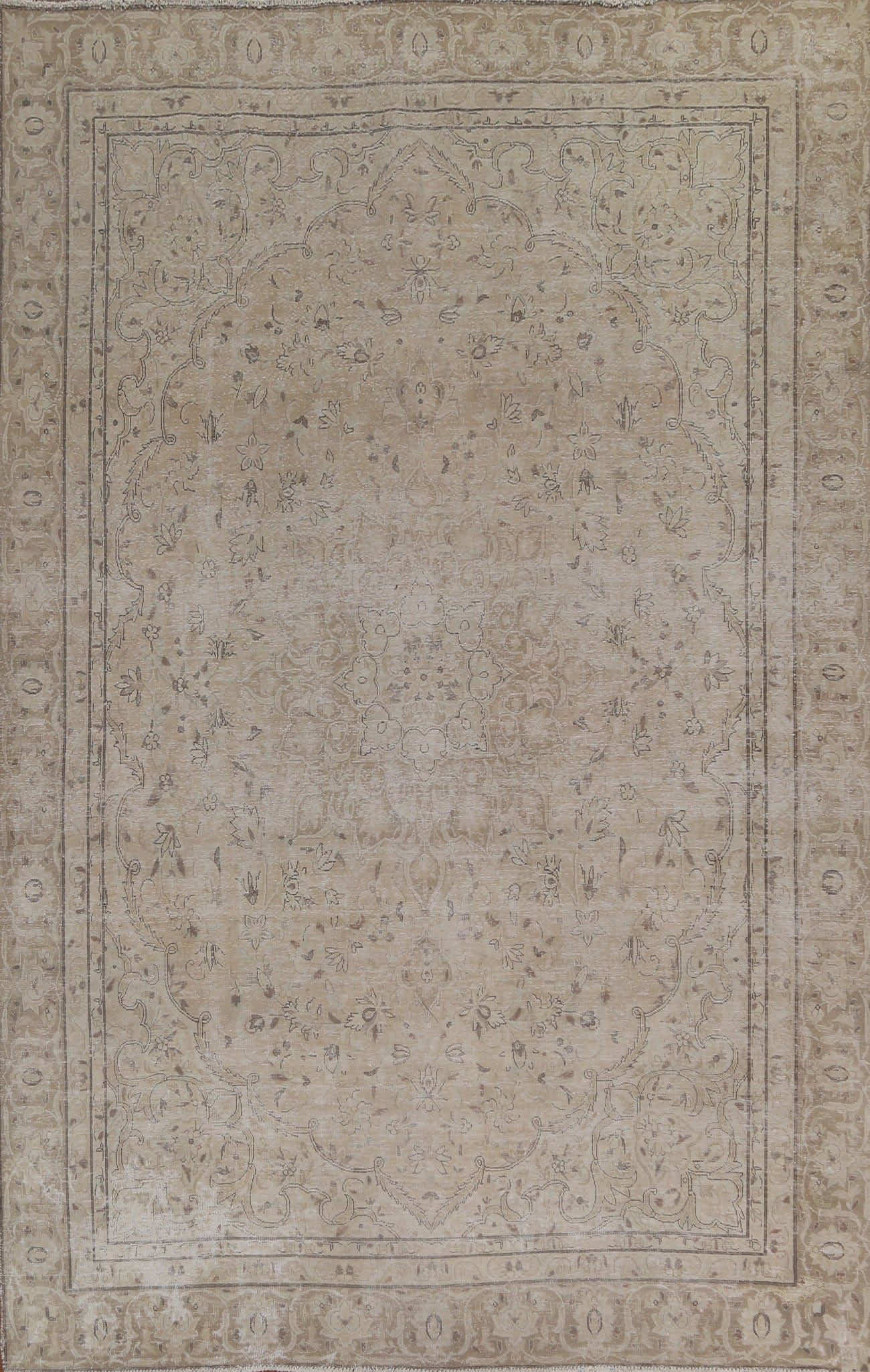 Floral Distressed Wool Kerman Persian Area Rug 7x10