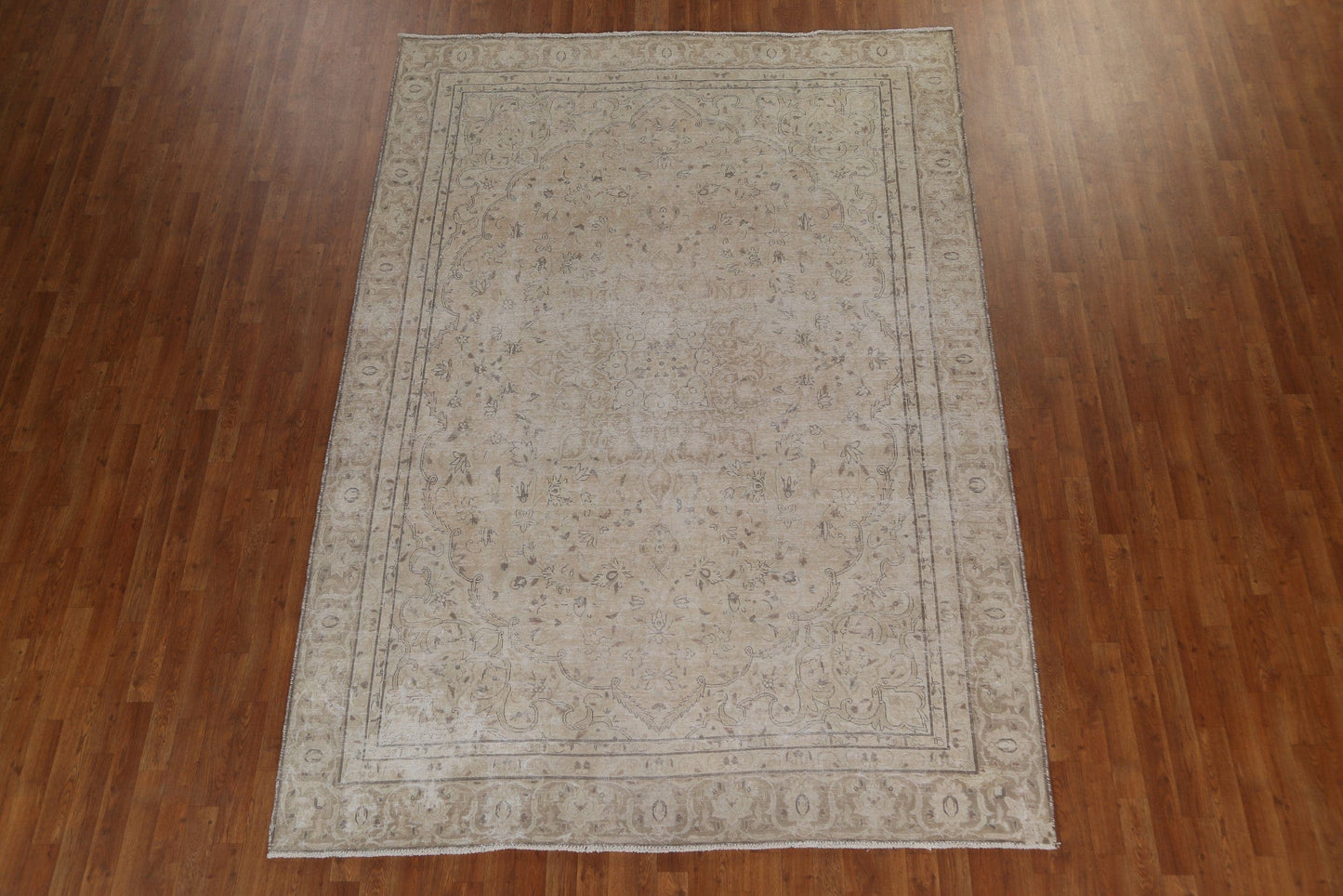 Floral Distressed Wool Kerman Persian Area Rug 7x10