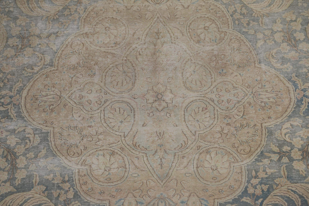 Floral Distressed Wool Kerman Persian Area Rug 10x13