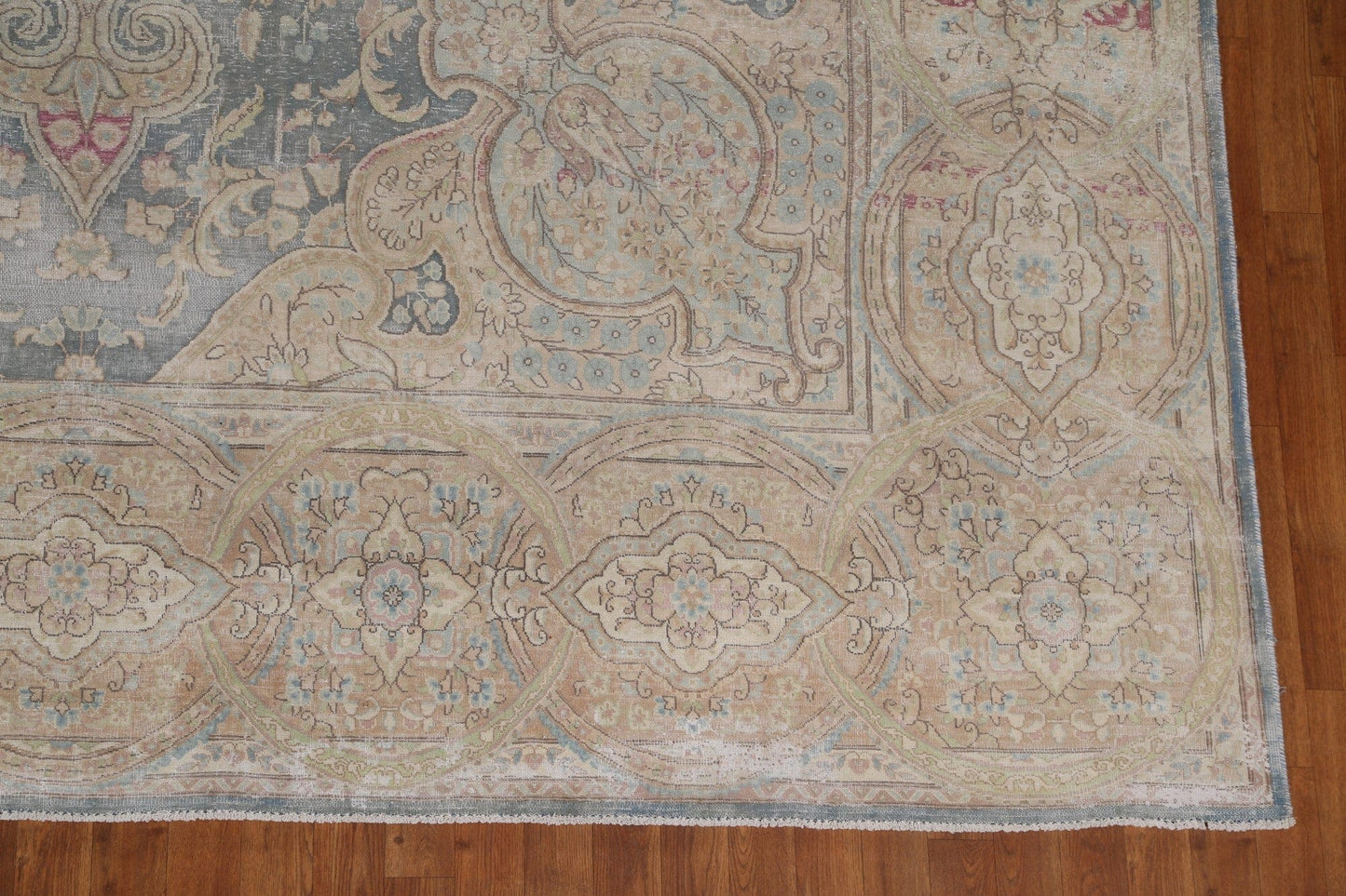 Floral Distressed Wool Kerman Persian Area Rug 10x13