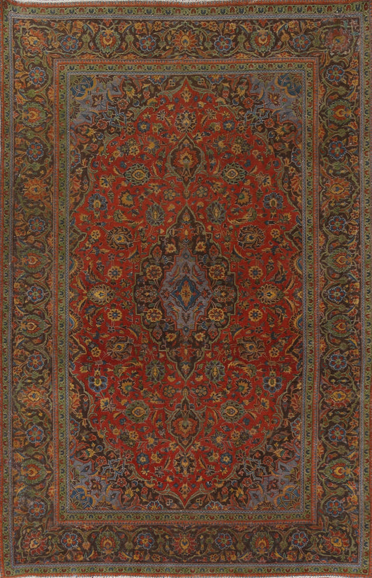 Traditional Distressed Kashan Persian Area Rug 8x11