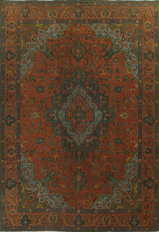 Floral Overdyed Tabriz Persian Area Rug 10x13