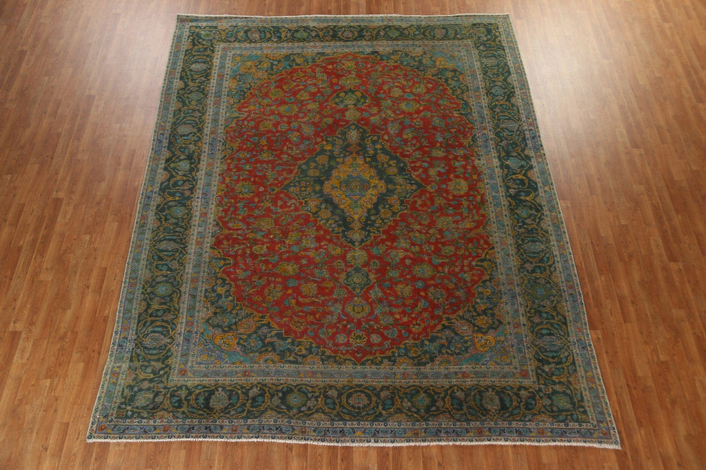 Geometric Overdyed Kashan Persian Area Rug 10x12