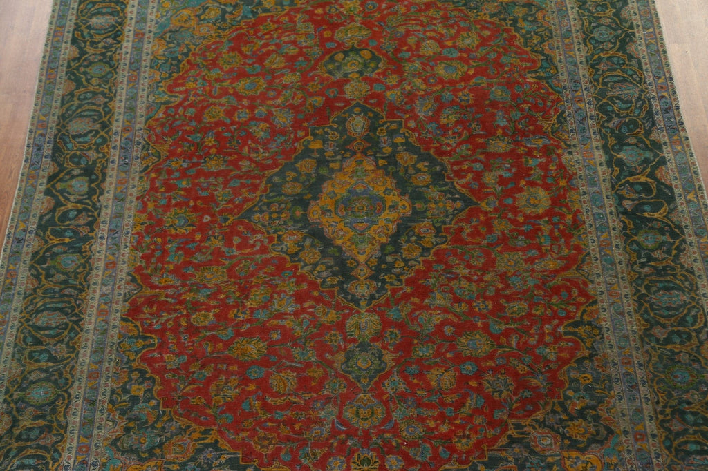 Geometric Overdyed Kashan Persian Area Rug 10x12