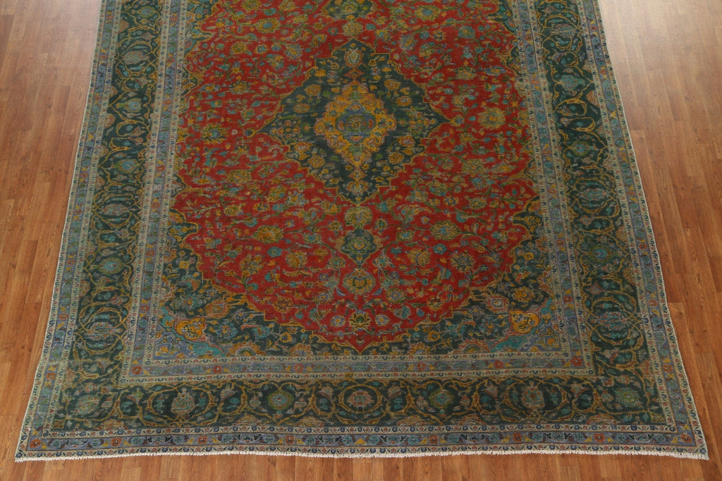 Geometric Overdyed Kashan Persian Area Rug 10x12