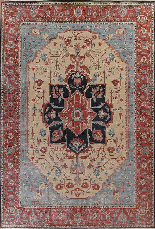 Floral Wool Heriz Serapi Turkish Area Rug 10x13