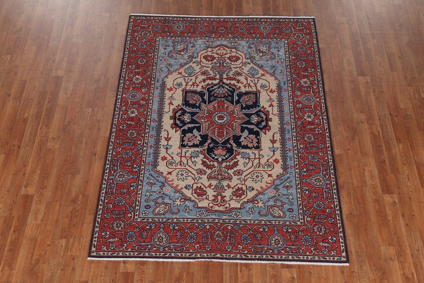 Geometric Heriz Serapi Oriental Wool Rug 5x7