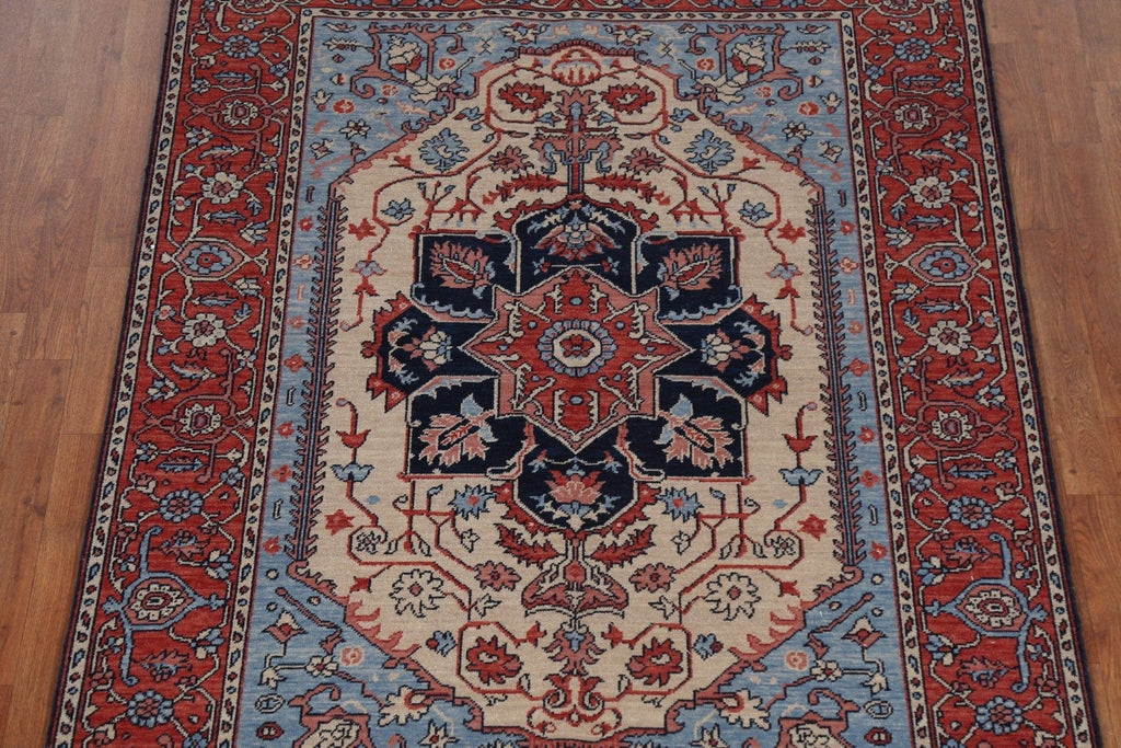 Geometric Heriz Serapi Oriental Wool Rug 5x7