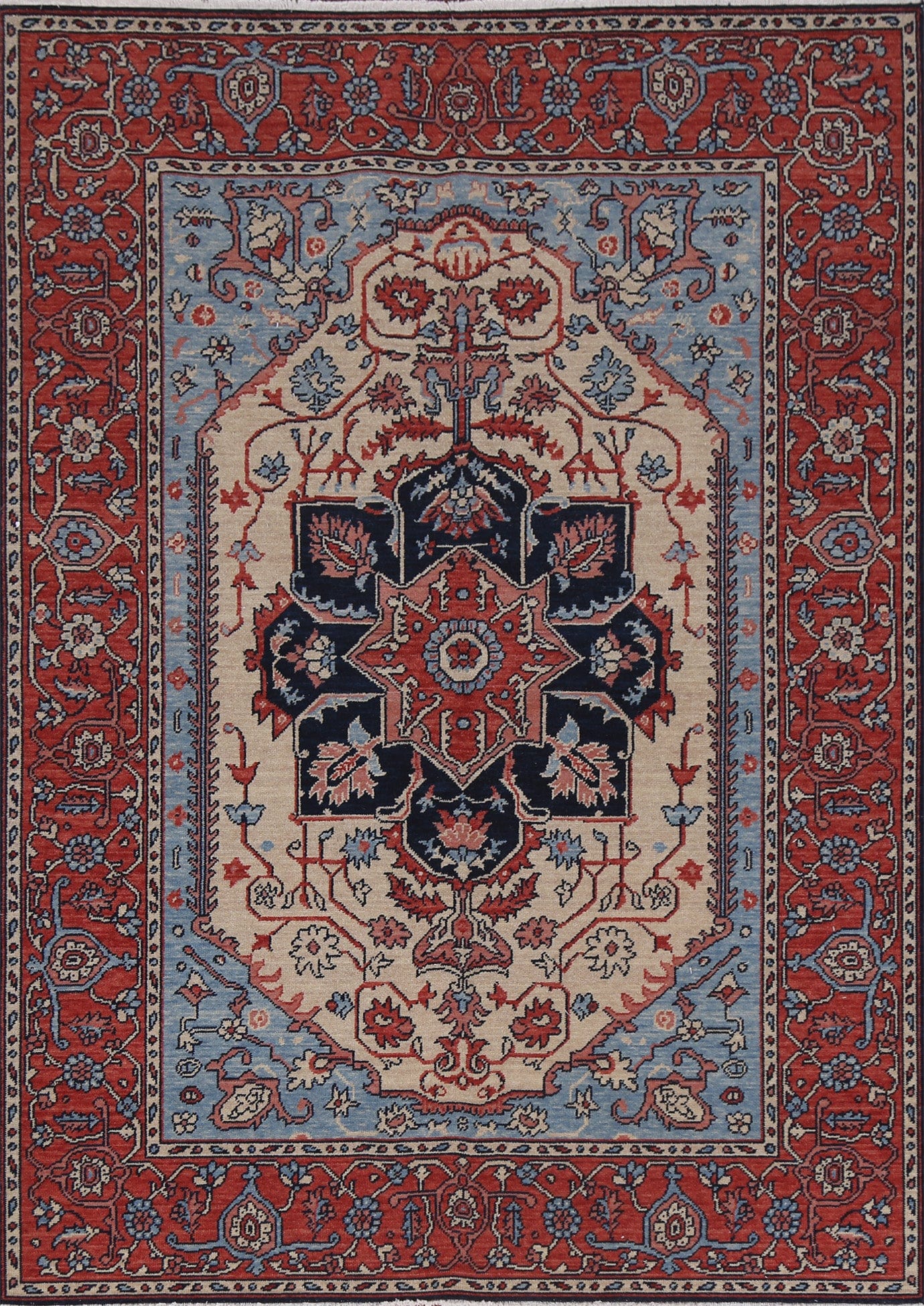 Geometric Heriz Serapi Oriental Wool Rug 5x7