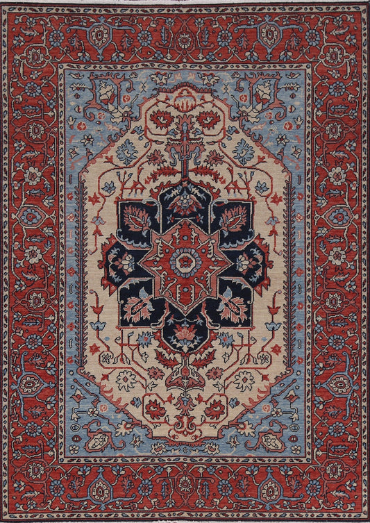 Geometric Heriz Serapi Oriental Wool Rug 5x7