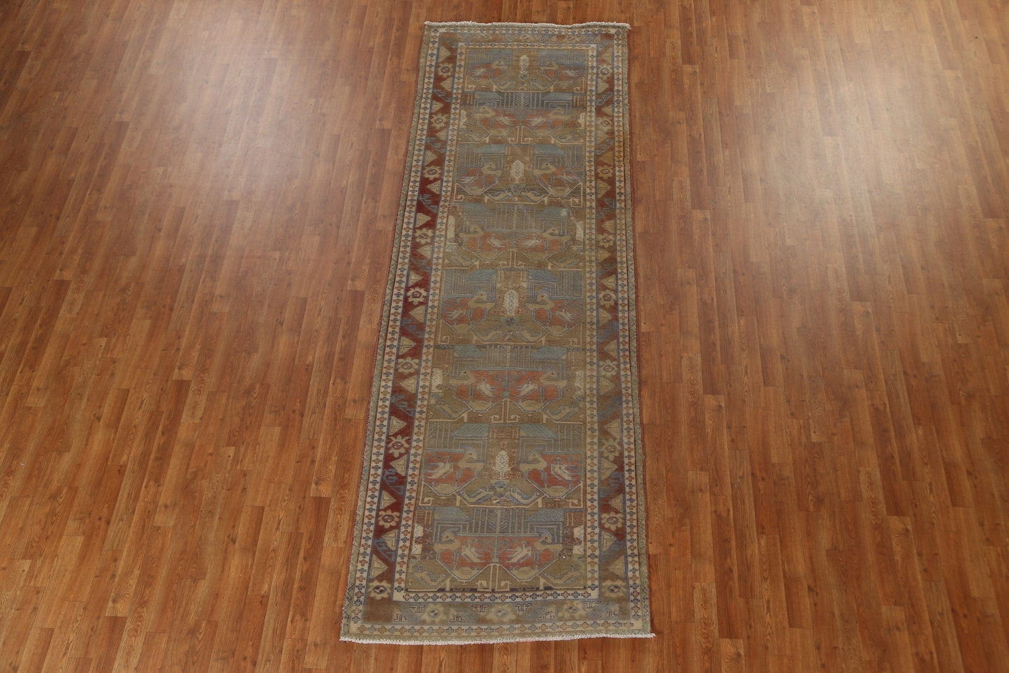 Geometric Meshkin Persian Runner Rug 4x11