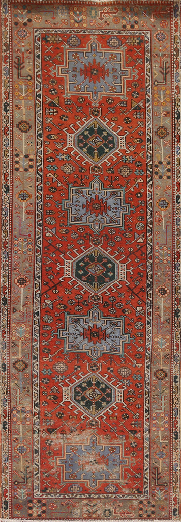 Geometric Heriz Persian Runner Rug 4x11