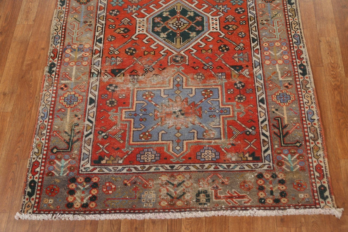 Geometric Heriz Persian Runner Rug 4x11