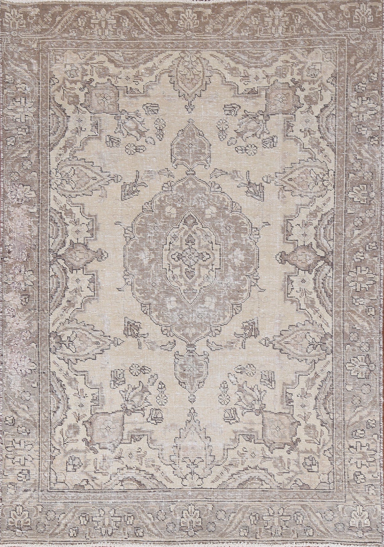 Muted Geometric Tabriz Persian Area Rug 4x6