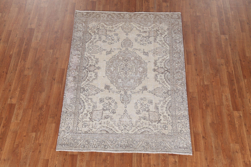 Muted Geometric Tabriz Persian Area Rug 4x6