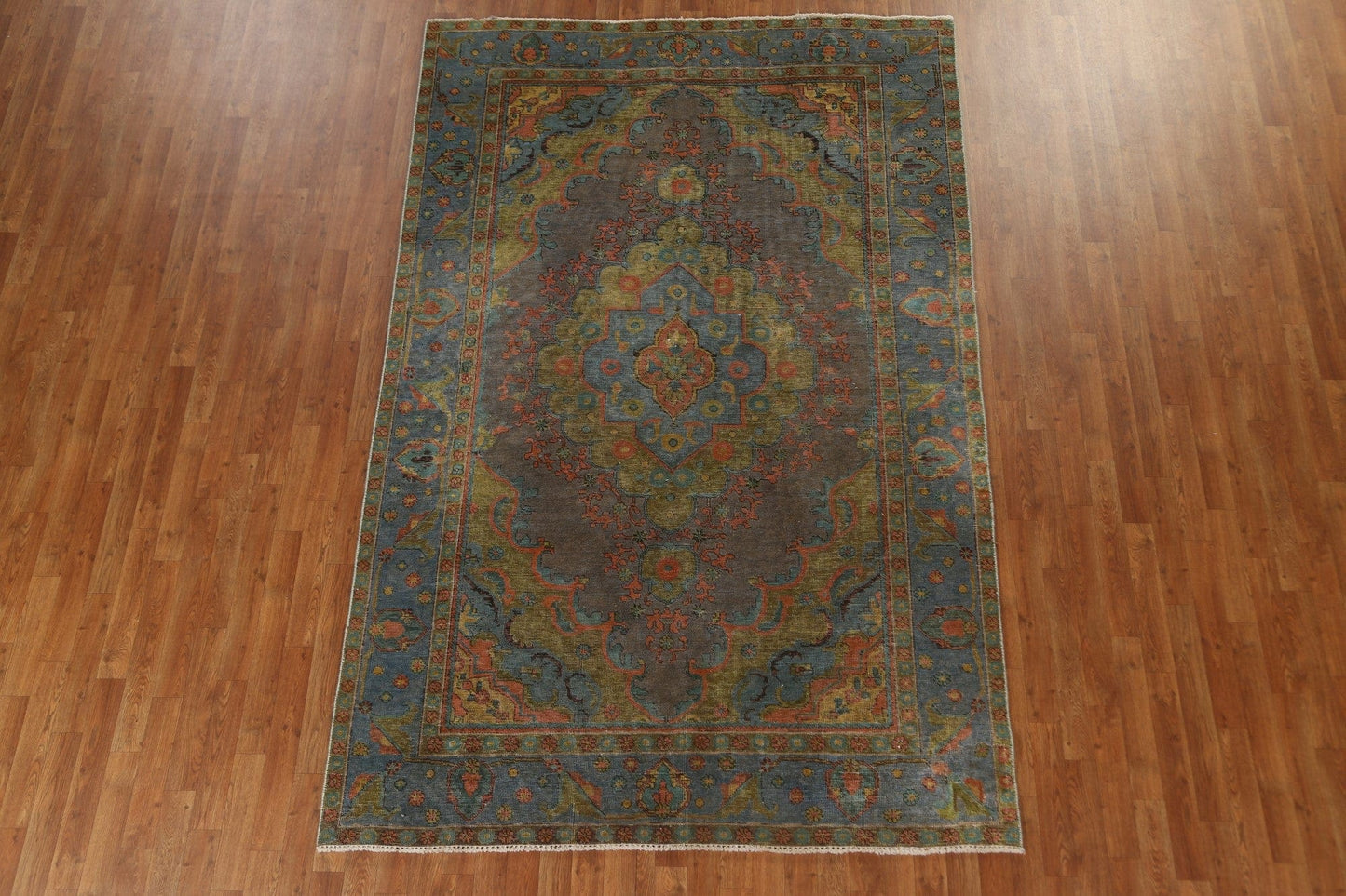 Geometric Over-Dyed Tabriz Persian Area Rug 6x10