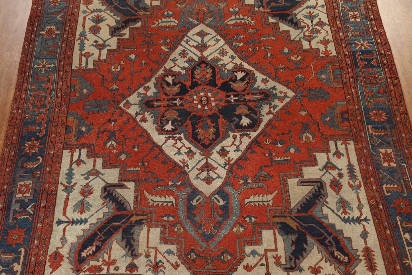 Pre-1900 Antique Heriz Serapi Vegetable Dye Persian Rug 11x13