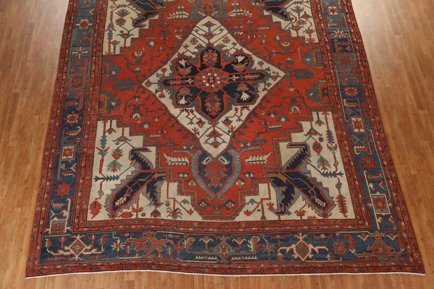 Pre-1900 Antique Heriz Serapi Vegetable Dye Persian Rug 11x13