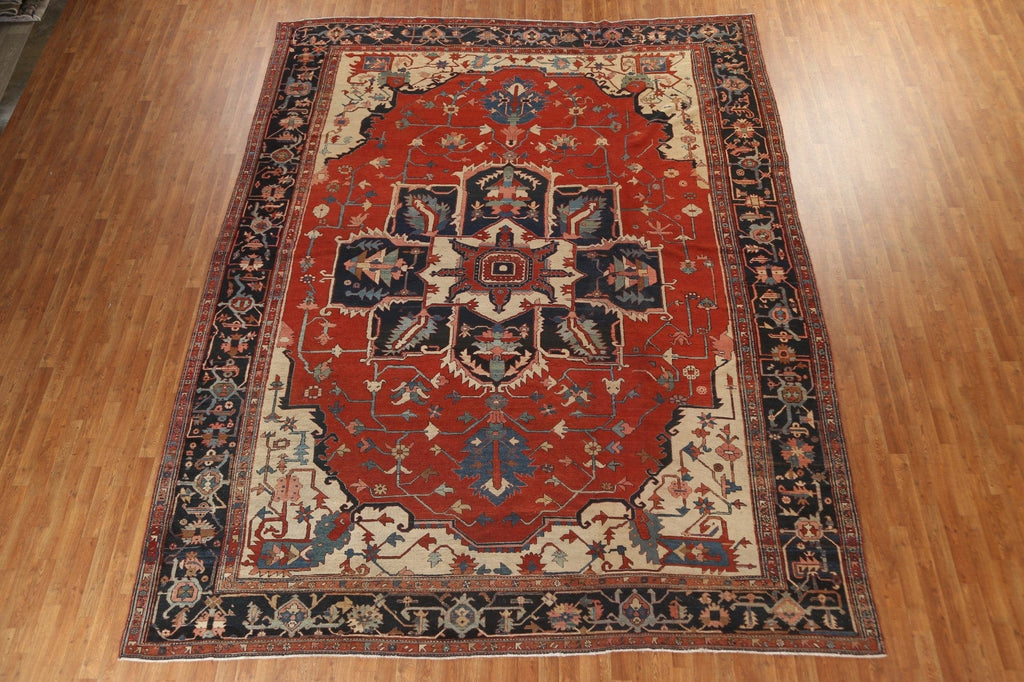 Pre-1900 Antique Vegetable Dye Heriz Serapi Persian Rug 11x13