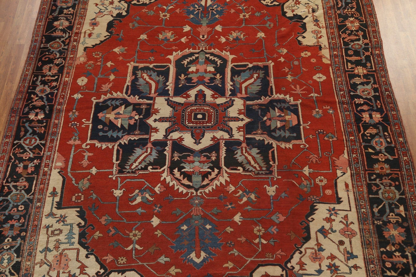 Pre-1900 Antique Vegetable Dye Heriz Serapi Persian Rug 11x13