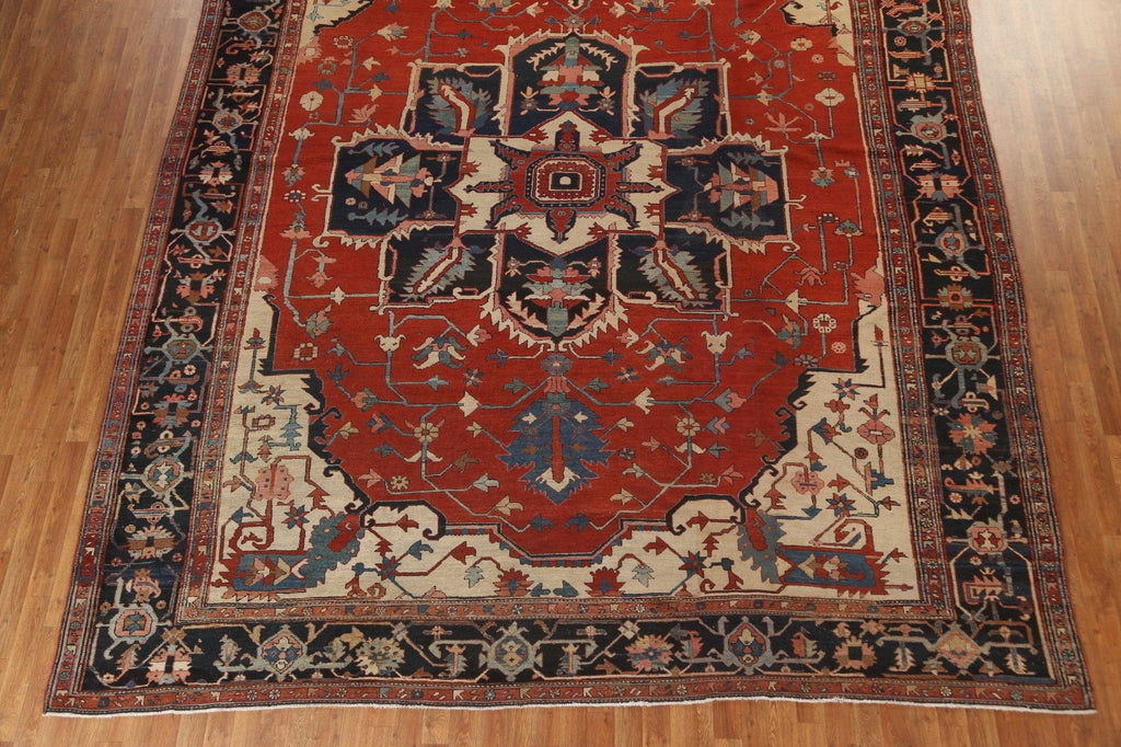 Pre-1900 Antique Vegetable Dye Heriz Serapi Persian Rug 11x13