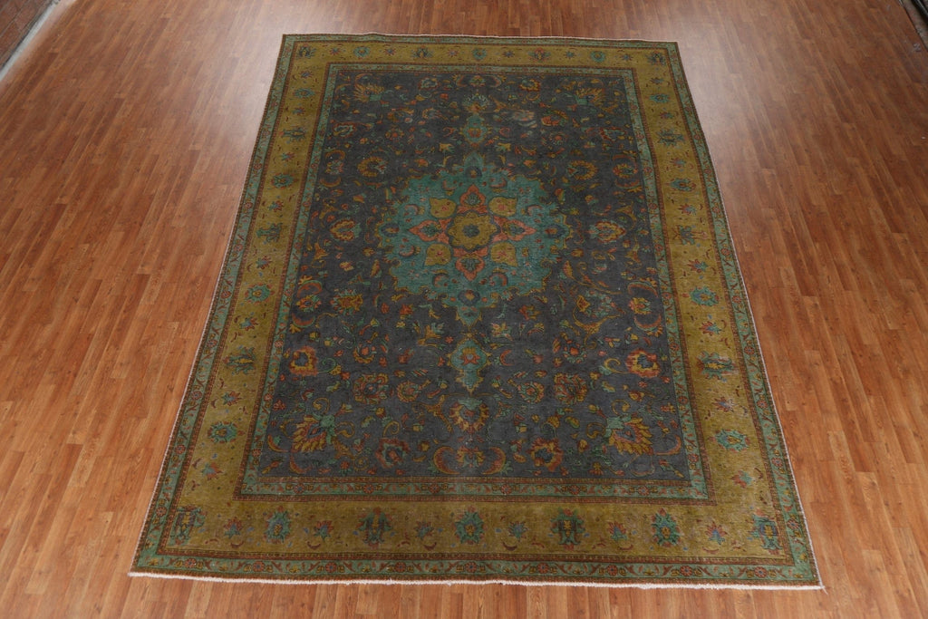 Distressed Over-Dyed Tabriz Persian Area Rug 9x13