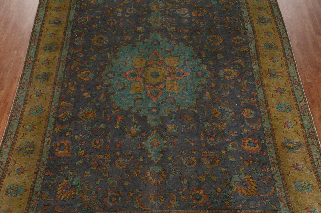 Distressed Over-Dyed Tabriz Persian Area Rug 9x13