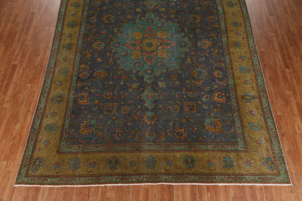 Distressed Over-Dyed Tabriz Persian Area Rug 9x13