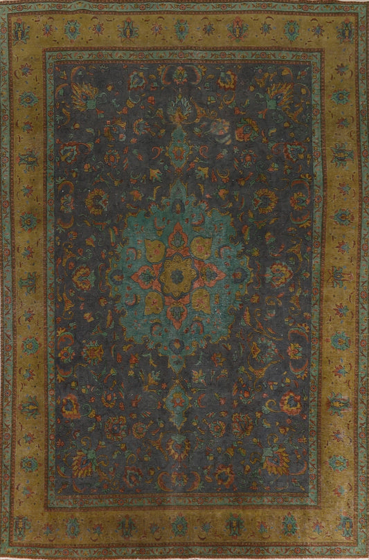 Distressed Over-Dyed Tabriz Persian Area Rug 9x13