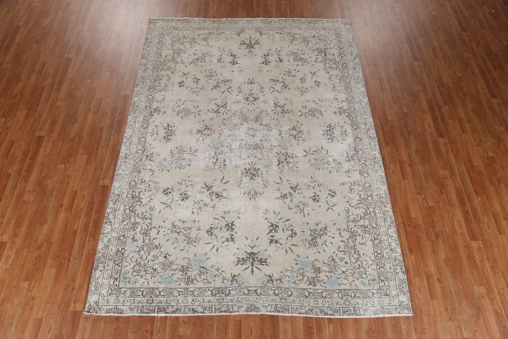 Distressed Floral Kerman Persian Area Rug 7x10