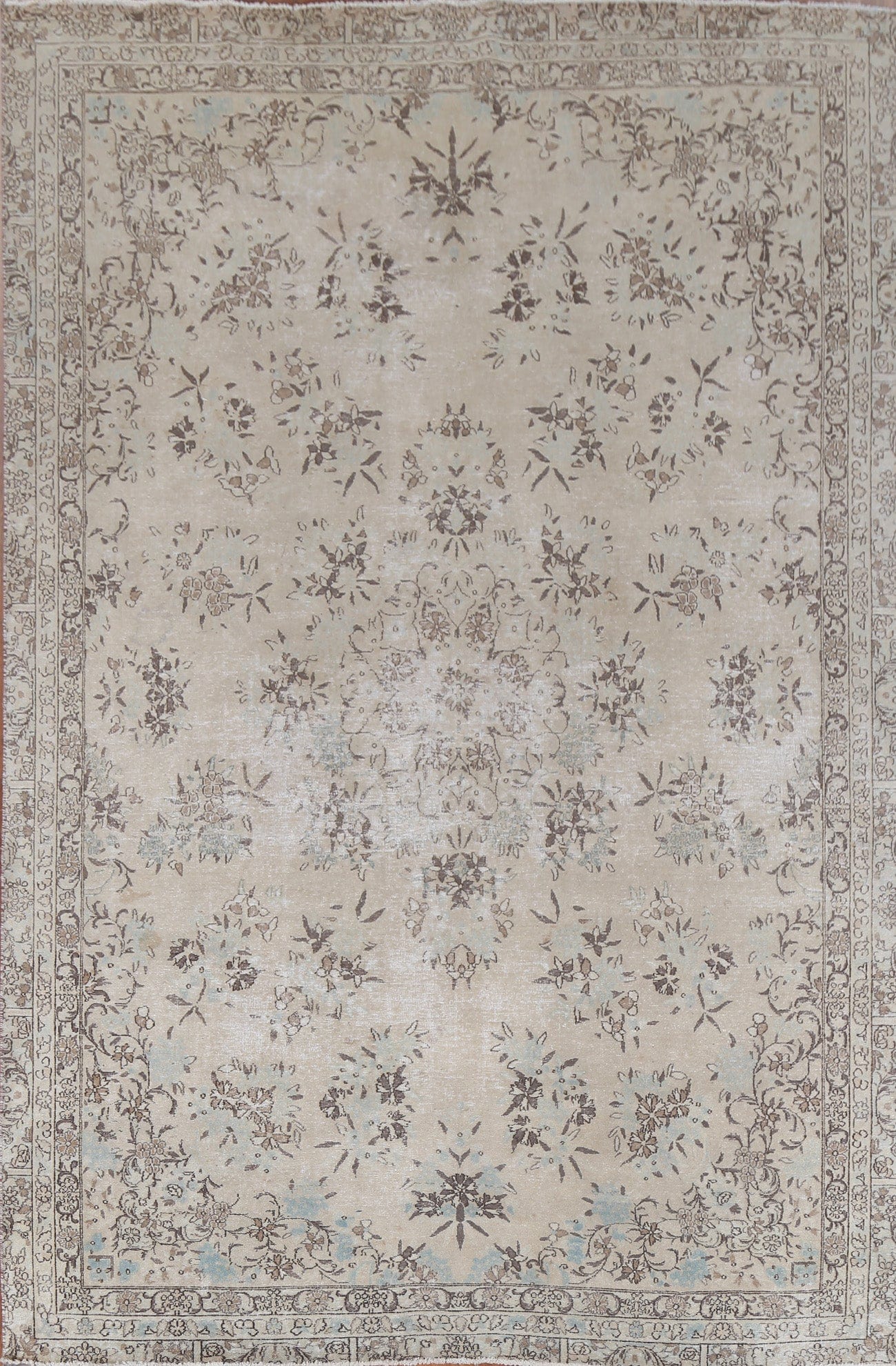 Distressed Floral Kerman Persian Area Rug 7x10