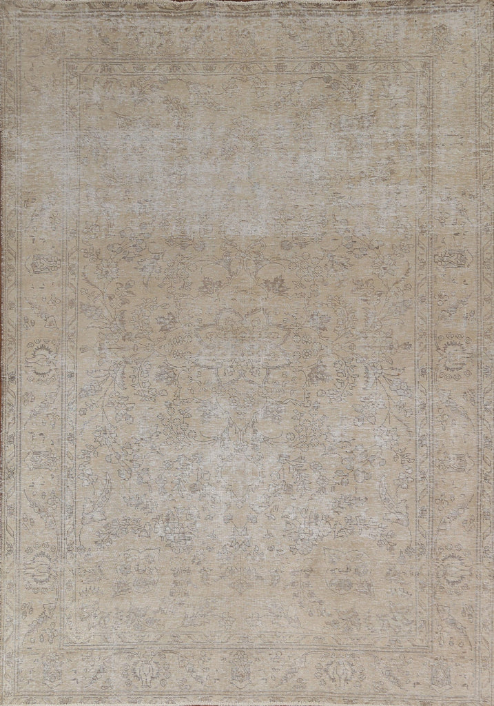 Distressed Floral Tabriz Persian Area Rug 7x9