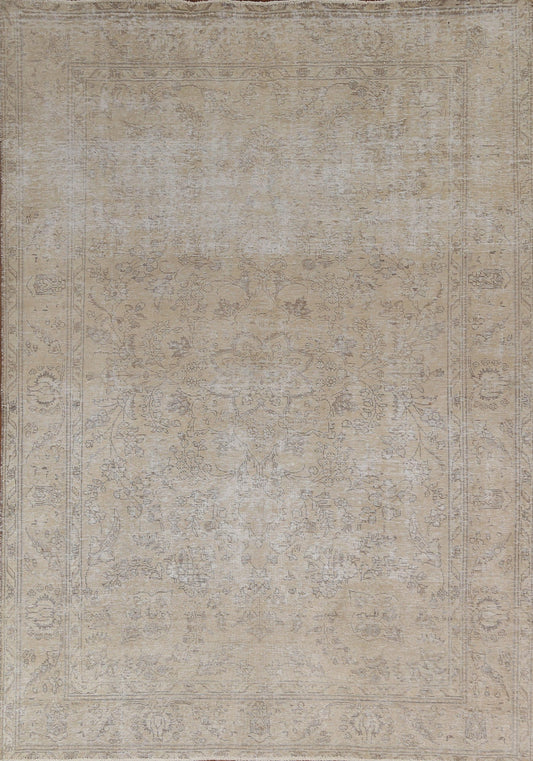 Distressed Floral Tabriz Persian Area Rug 7x9