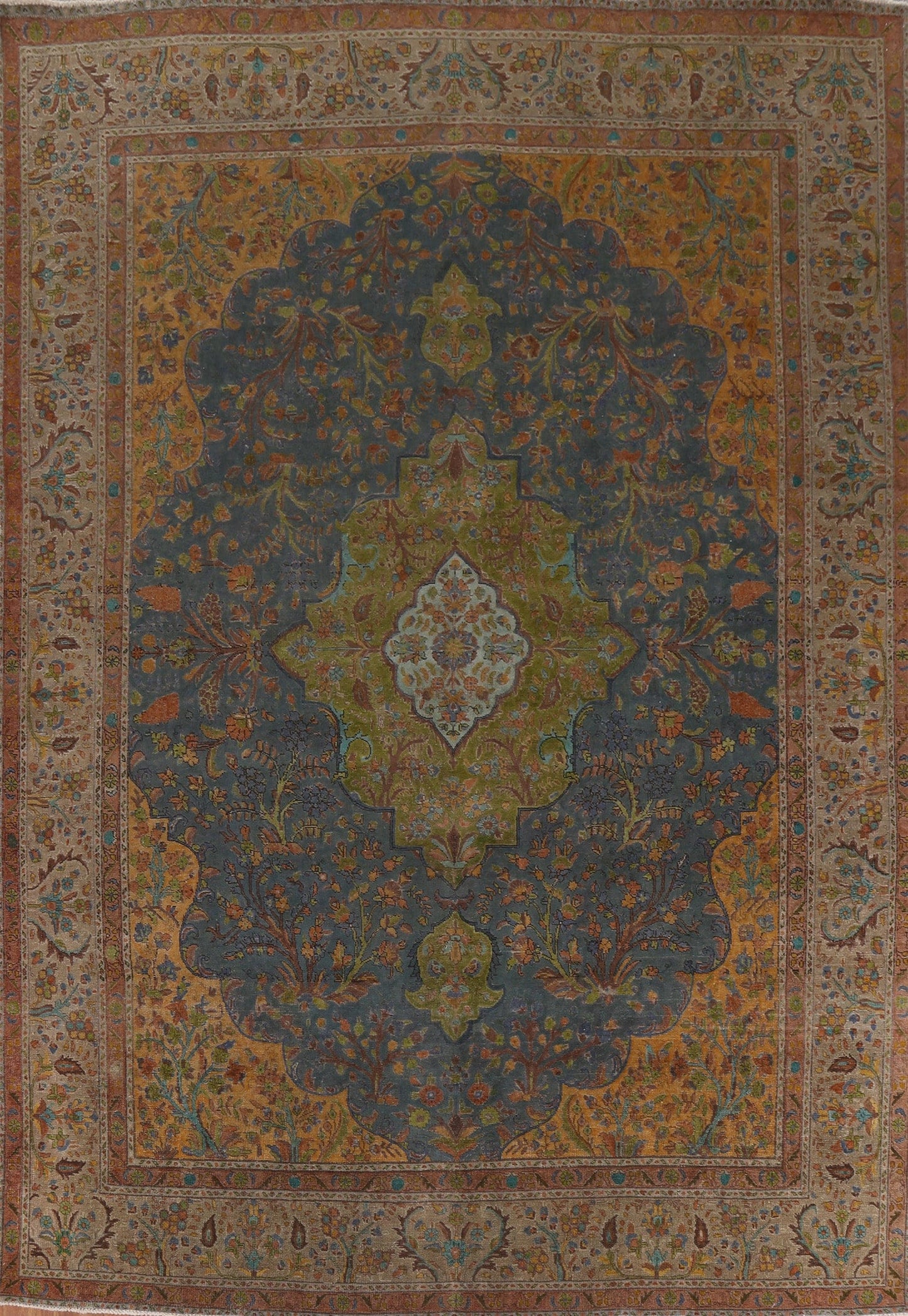 Distressed Over-Dyed Tabriz Persian Area Rug 10x13