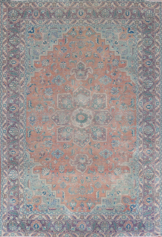 Vintage Geometric Tabriz Persian Area Rug 7x9