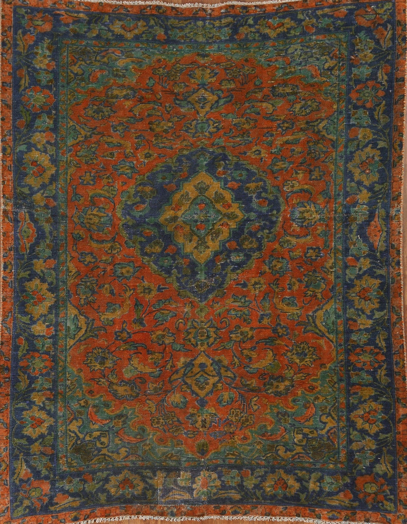 Floral Over-Dyed Kashan Persian Area Rug 6x7