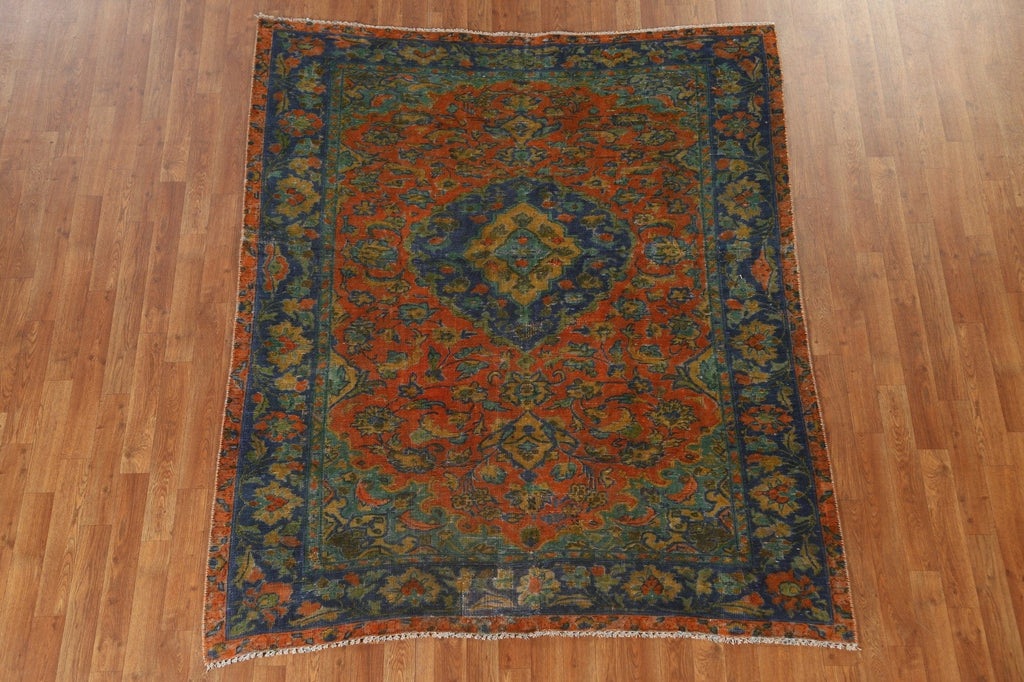 Floral Over-Dyed Kashan Persian Area Rug 6x7