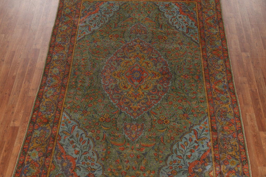 Overdyed Floral Tabriz Persian Area Rug 7x10