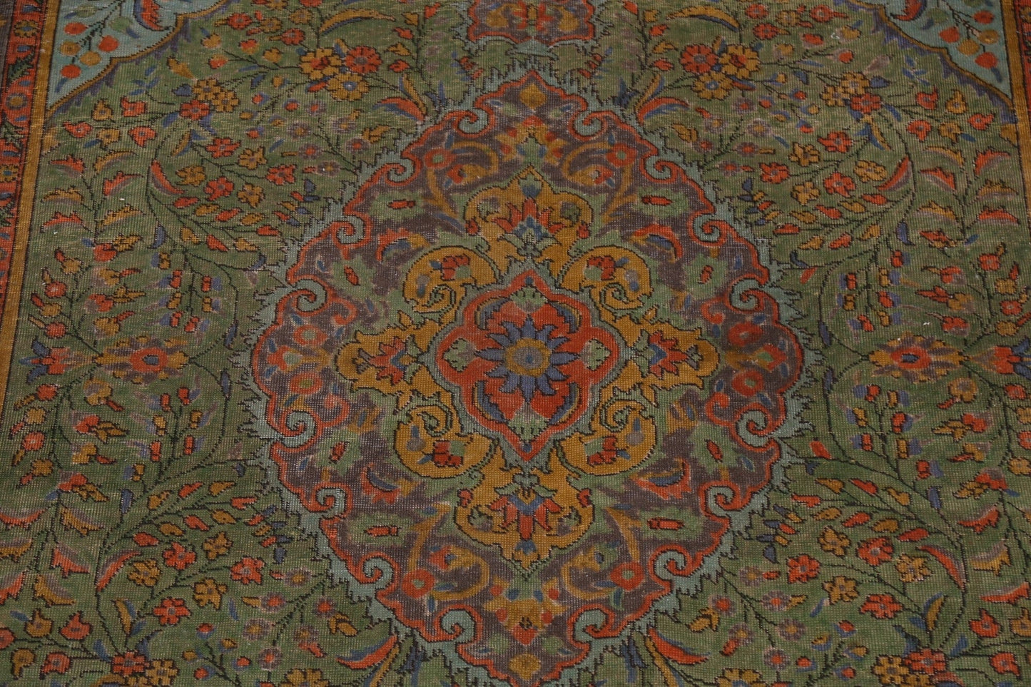 Overdyed Floral Tabriz Persian Area Rug 7x10