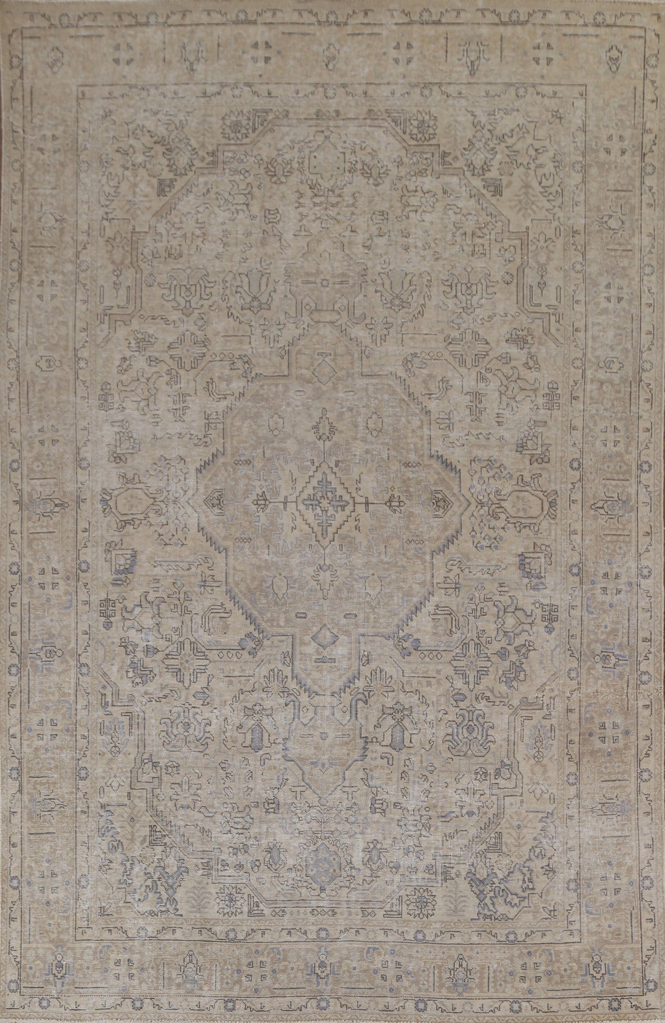 Geometric Distressed Tabriz Persian Area Rug 6x10