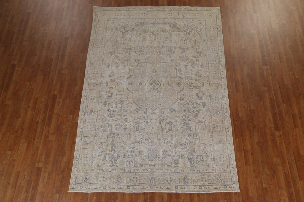 Geometric Distressed Tabriz Persian Area Rug 6x10