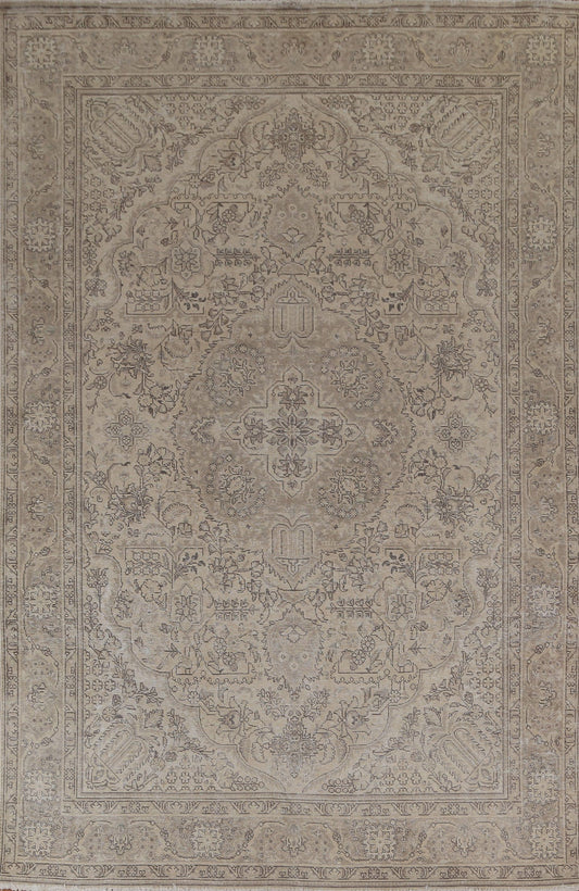 Geometric Distressed Tabriz Persian Area Rug 7x10