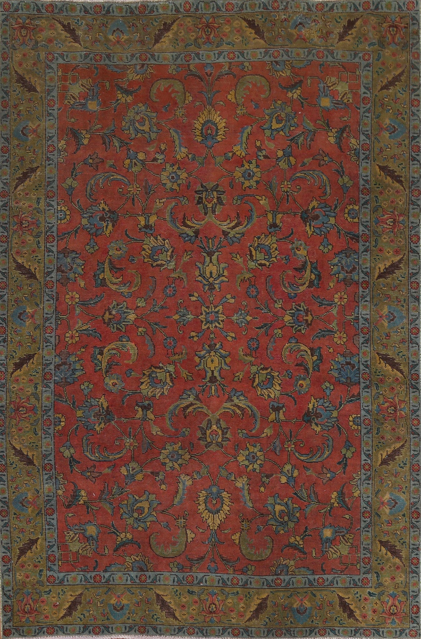 Over-Dyed Floral Tabriz Persian Area Rug 6x9