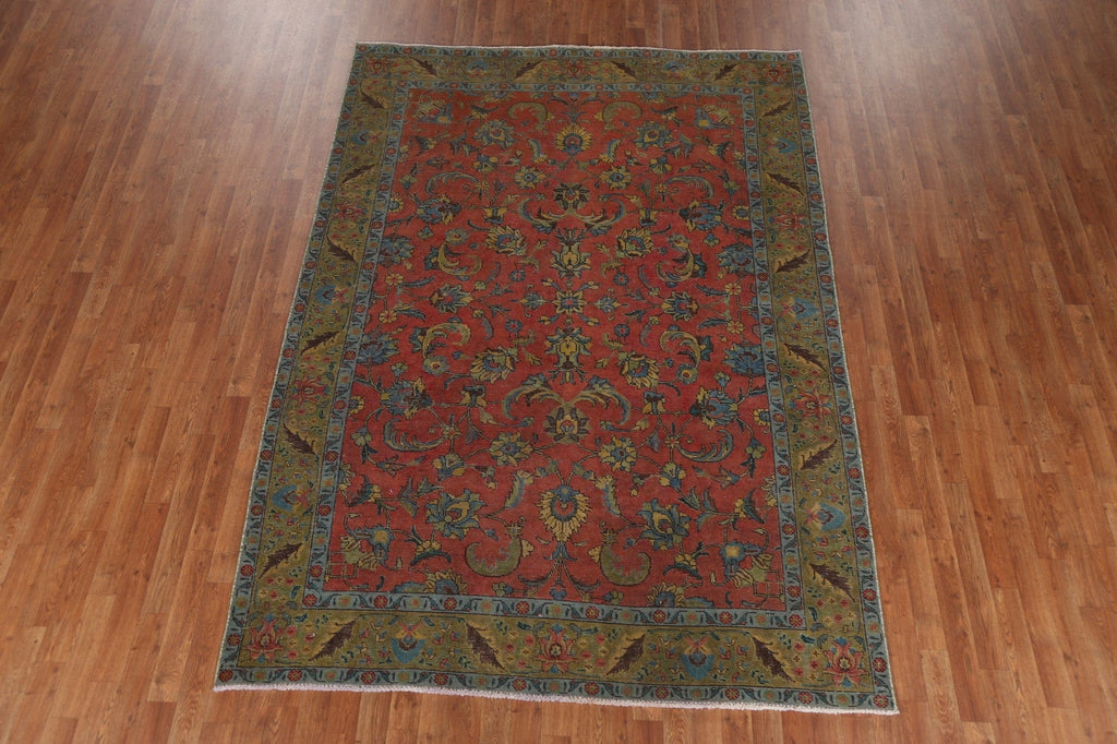 Over-Dyed Floral Tabriz Persian Area Rug 6x9